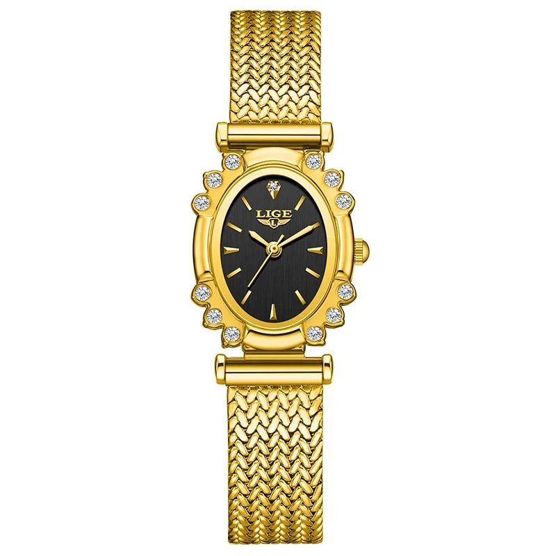 Women's Oval Quartz Watch Vintage Mesh Bracelet Blue Dial