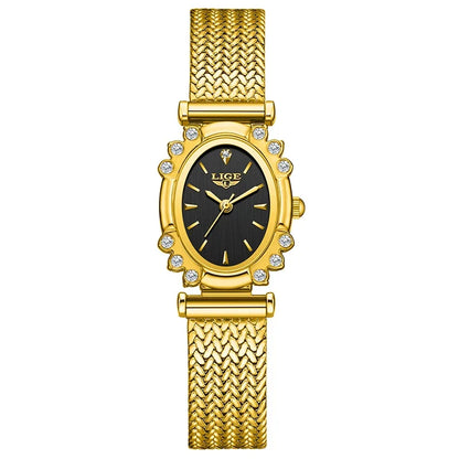 Women's Oval Quartz Watch Vintage Mesh Bracelet Blue Dial
