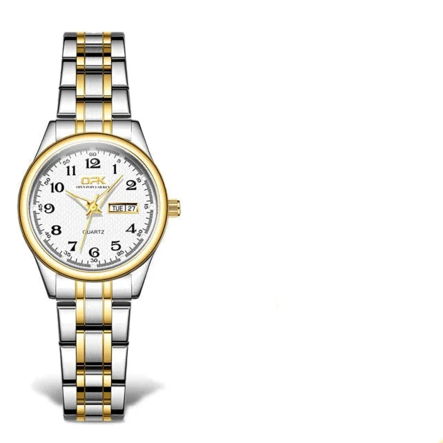 Women's Stainless Steel Blue Dial Watch Dual Calendar