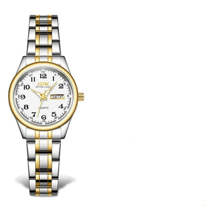 Women's Stainless Steel Blue Dial Watch Dual Calendar