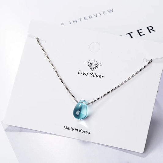 925 Sterling Silver Blue Lucky Crystal Pendants Necklaces Vintage Luxury Jewelry