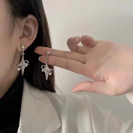 Y2K Star Drop Earrings Cool Girl Harajuku Creative Planet Pearl Crystal Stars Earings Korean Punkjewelry