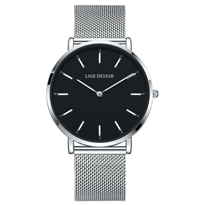 Women's Pink Dial Mesh Band Slim Stainless Steel Watch