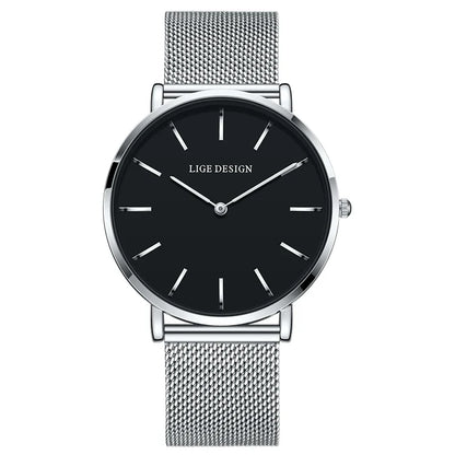 Women's Pink Dial Mesh Band Slim Stainless Steel Watch