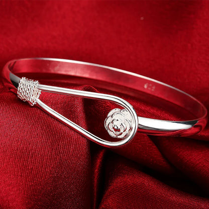 Wholesale Fine 925 Sterling Silver Bangles Bracelet Charms Heart Open for Women Lady Jewelry Adjustment Cuff Wedding Gift