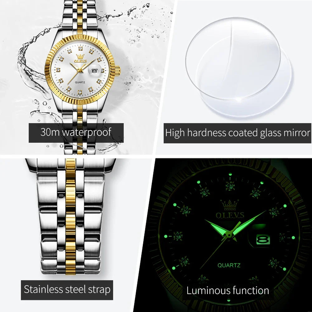 Women's Gold Stainless Steel Watch 33mm Luminous Date
