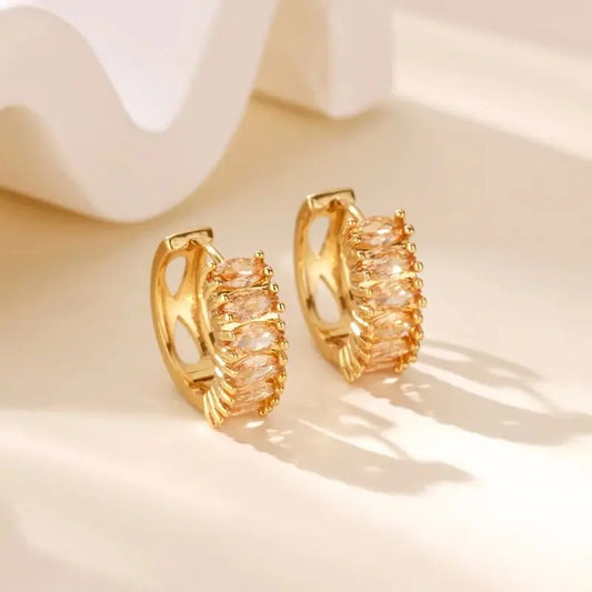 Zircon Hoop Earrings Stainless Steel Gold Color Piercing Earring Wedding Jewelry Gift