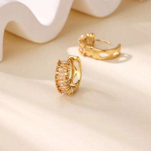 Zircon Hoop Earrings Stainless Steel Gold Color Piercing Earring Wedding Jewelry Gift