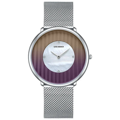Women's Slim Mesh Band Watch Pink Blue Gradient Quartz