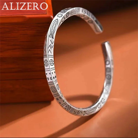 Alizero 925 Sterling Silver Men Open Bracelet Bohemian Möbius Loop Bracelet Totem Jewelry