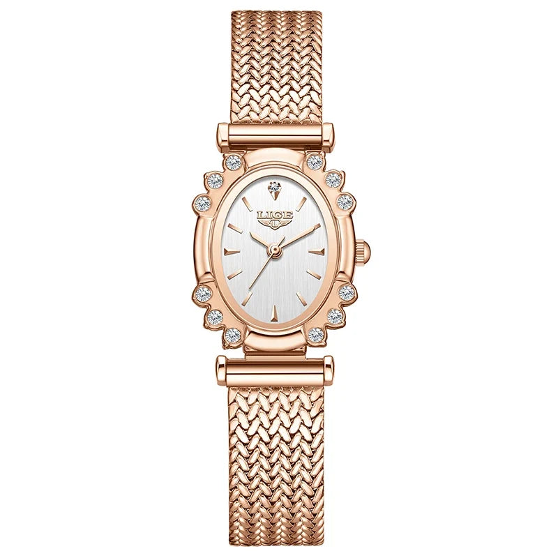 Women's Oval Quartz Watch Vintage Mesh Bracelet Blue Dial