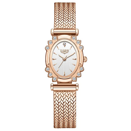 Women's Oval Quartz Watch Vintage Mesh Bracelet Blue Dial
