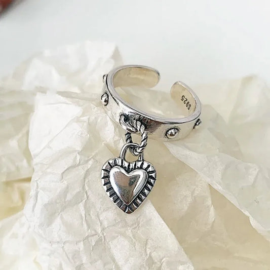 925 Sterling Silver Heart Pendant Adjustable Rings Wedding Luxury Jewelry And