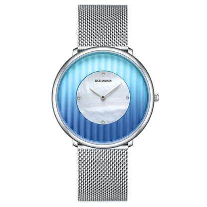 Women's Slim Mesh Band Watch Pink Blue Gradient Quartz