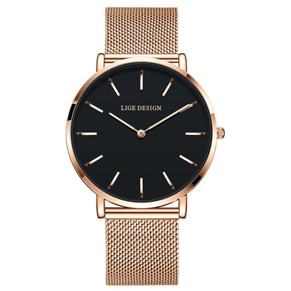 Women's Pink Dial Mesh Band Slim Stainless Steel Watch
