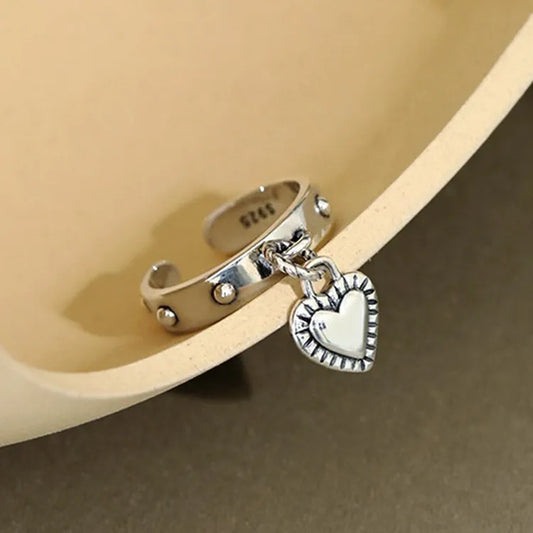 925 Sterling Silver Heart Pendant Adjustable Rings Wedding Luxury Jewelry And