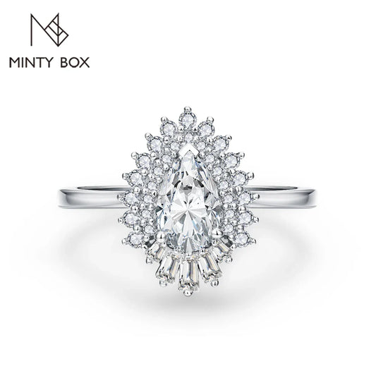 MINTYBOX Pear Shape S925 Silver D VVS1 Moissanite Diamond Rings For Women 18K GOLD Plated Engagement Fine Jewelry Certificated