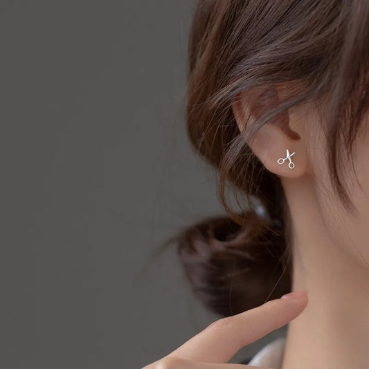 Creative Mini Scissors Stud Earrings For Women Girl