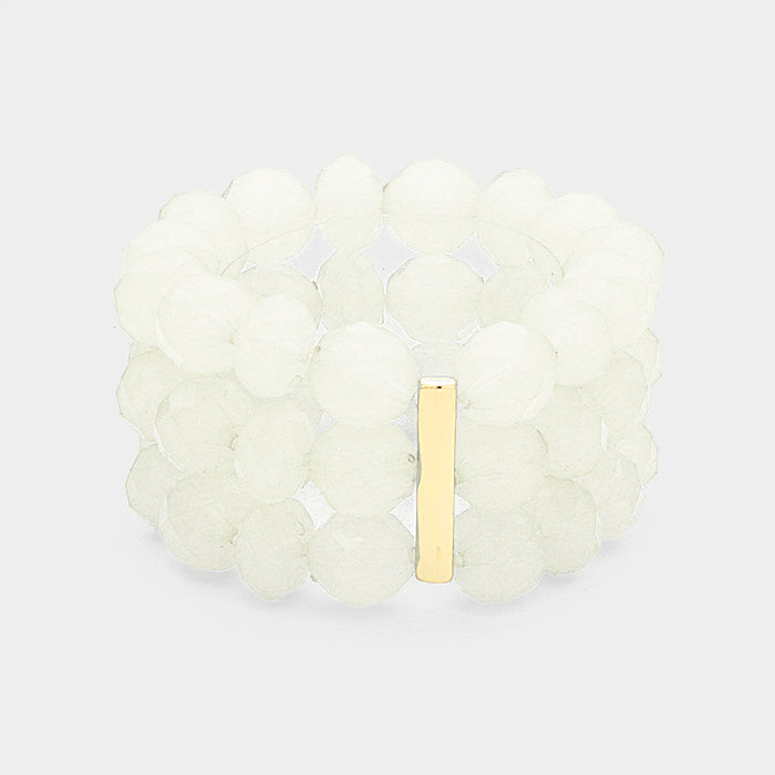 3Rows Faceted Beaded Ball Stretch Bracelet