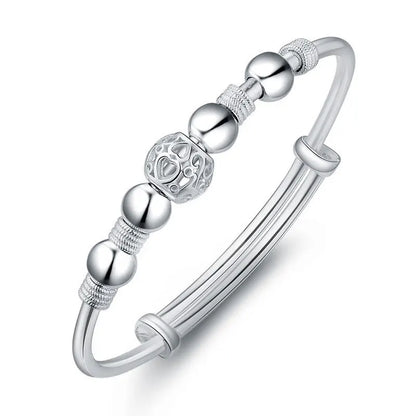 Wholesale Fine 925 Sterling Silver Bangles Bracelet Charms Heart Open for Women Lady Jewelry Adjustment Cuff Wedding Gift