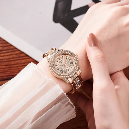 Women's Rose Gold Crystal Bracelet Watch Quartz Luxury