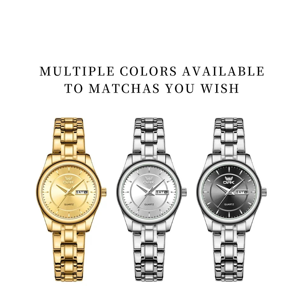Women's Stainless Steel Watch Black Dial Dual Calendar