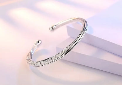 Wholesale Fine 925 Sterling Silver Bangles Bracelet Charms Heart Open for Women Lady Jewelry Adjustment Cuff Wedding Gift
