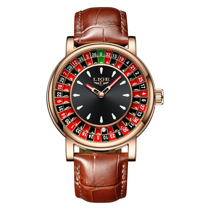 Women's Roulette Dial Brown Leather Watch Waterproof