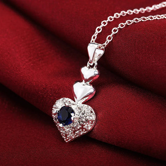 Hot Noble Blue Crystal Heart 925 Sterling Silver Pendant Necklace Earring Jewelry Sets For Classic Party Fine Gift