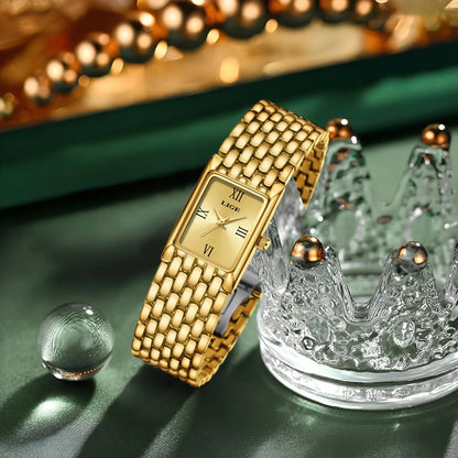 Women's Gold Rectangular Watch Stainless Steel Bracelet