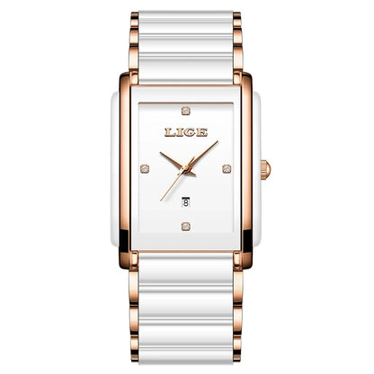 Women's Ceramic Square Bracelet Watch Rose Gold Quartz