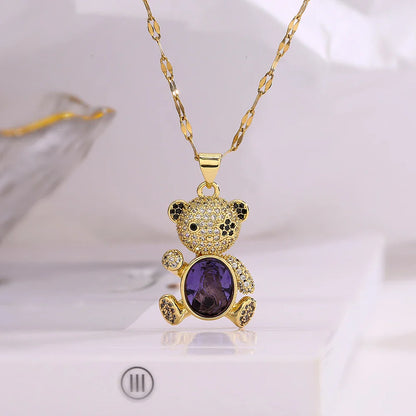NEWBUY Hot Sale 2 Style Lovely Bear Pendant Necklaces For Women Shiny CZ Zircon Inlay Gold Color Copper Jewelry