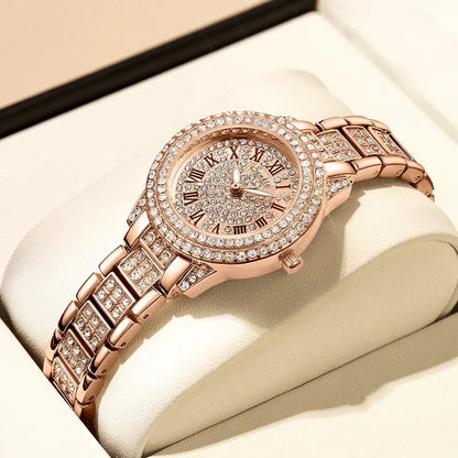 Women's Rose Gold Crystal Bracelet Watch Quartz Luxury
