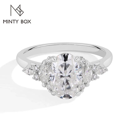 MINTYBOX 3.0ct Lab Grown Diamond Engagement Ring S925 Sterling Silver Oval Moissanite Rings For Women 18K Gold Plated Jewelry