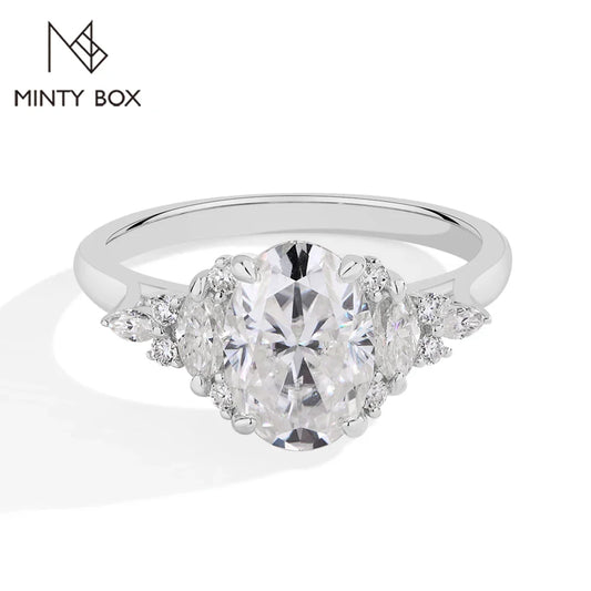 MINTYBOX 3.0ct Lab Grown Diamond Engagement Ring S925 Sterling Silver Oval Moissanite Rings For Women 18K Gold Plated Jewelry