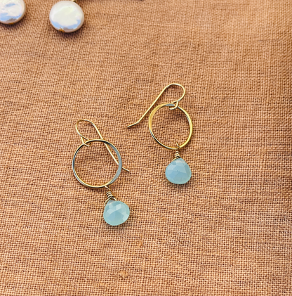 14k gold filled or sterling silver AQUA CHALCEDONY COSTA EARRINGS
