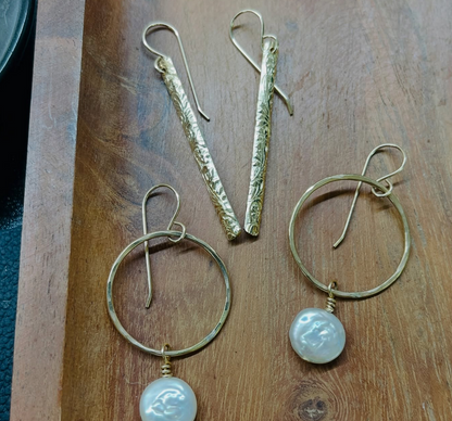 14k gold filled sterling silver FLORAL BAR EARRINGS