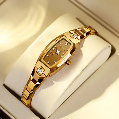 Women's Gold Stainless Steel Diamond Dial Dress Watch