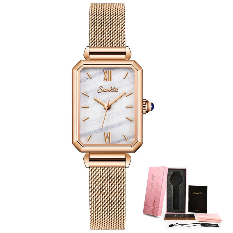 Women's Rectangular Green Dial Mesh Band Quartz Watch