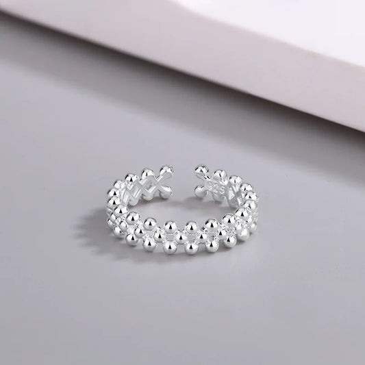 925 Sterling Silver Bilayer Ball Open Rings Wedding Jewelry Argent 925