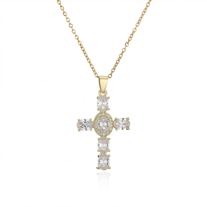 NEWBUY Classic Design Cross Pendant Necklace For Women 2026 Hot Sale Luxury AAA Cubic Zirconia Crystal Christian Jewelry Gift