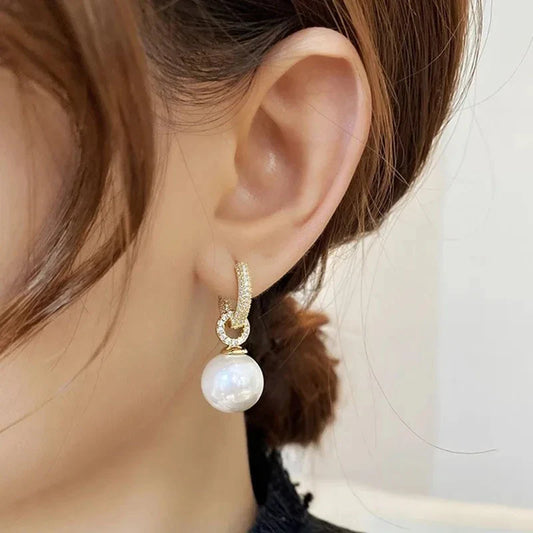 Sliver-plated Pearl Zircon Earring Girl Party Gift Circular Temperament Jewelry