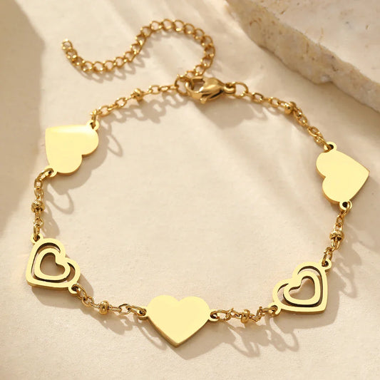 Stainless Steel Bracelets Fresh Double Heart Design Openwork Carving Noble Bracelets Jewelry Gifts