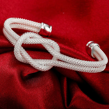 Wholesale Fine 925 Sterling Silver Bangles Bracelet Charms Heart Open for Women Lady Jewelry Adjustment Cuff Wedding Gift