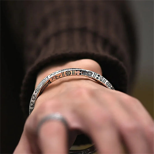 Alizero 925 Sterling Silver Men Open Bracelet Bohemian Möbius Loop Bracelet Totem Jewelry