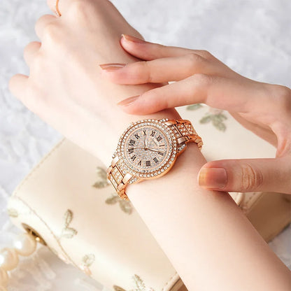 Women's Rose Gold Crystal Bracelet Watch Quartz Luxury
