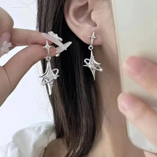 Y2K Star Drop Earrings Cool Girl Harajuku Creative Planet Pearl Crystal Stars Earings Korean Punkjewelry
