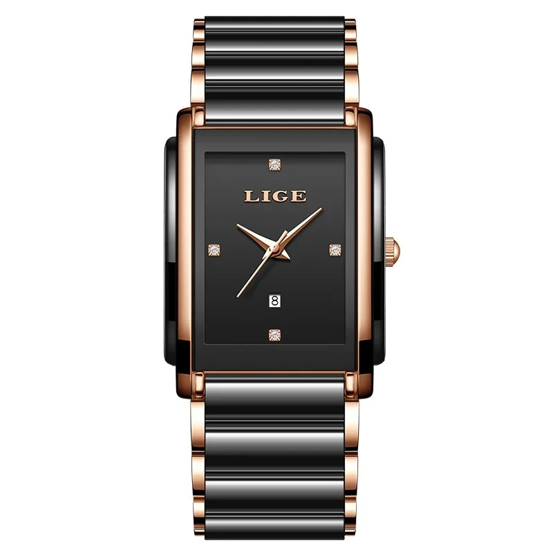 Women's Ceramic Square Bracelet Watch Rose Gold Quartz