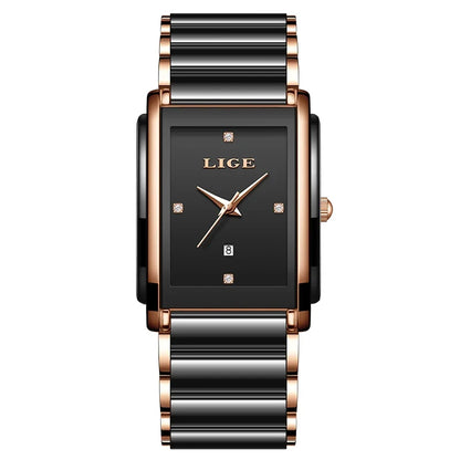 Women's Ceramic Square Bracelet Watch Rose Gold Quartz