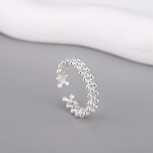 925 Sterling Silver Bilayer Ball Open Rings Wedding Jewelry Argent 925